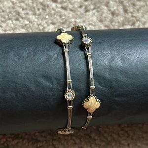 Women’s vintage dainty‎ set of 2 gold tone crystal bangle bracelets one size